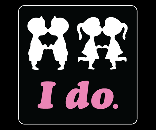 I Do<br/>
	Offset sticker, edition of 20,000. 2.5" x 2.5", 2009. <br/>
	Designed with Karl X, these stickers were distributed at<br/>
	the 2009 New York City gay pride parade <br/>
	as part of our five-year public art project.