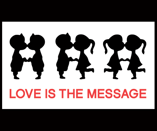 Love Is the Message<br/>
	Offset sticker, edition of 20,000. 3.5" x 2", 2006. <br/>
	Designed with Karl X, these stickers were distributed at <br/>
	the 2006 New York City gay pride parade <br/>
	as part of our five-year public art project.